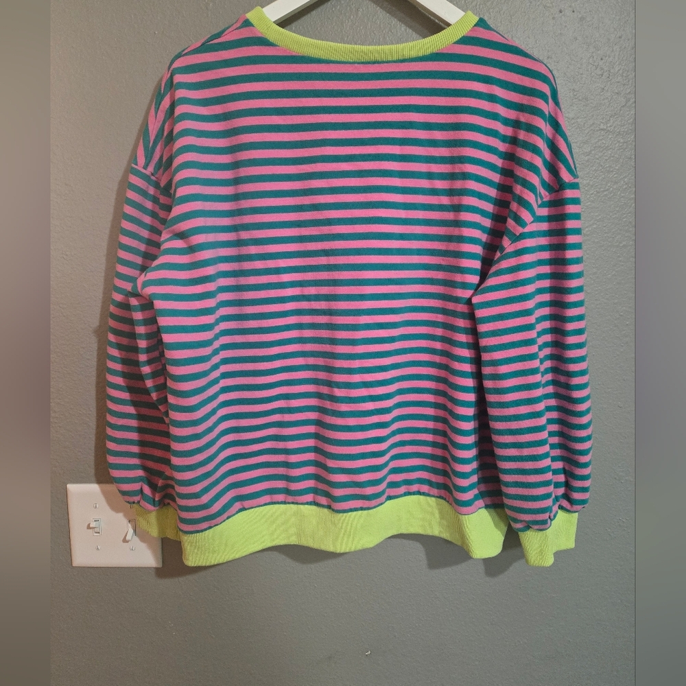 Pink & Green Striped Color Block Sweater Size Medium - Picture 15 of 16